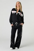 Contrast Piped Fleece Wide Leg Sweatpant