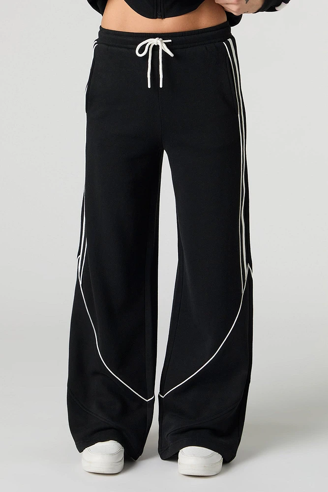 Contrast Piped Fleece Wide Leg Sweatpant