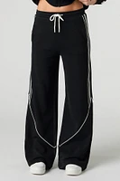 Contrast Piped Fleece Wide Leg Sweatpant