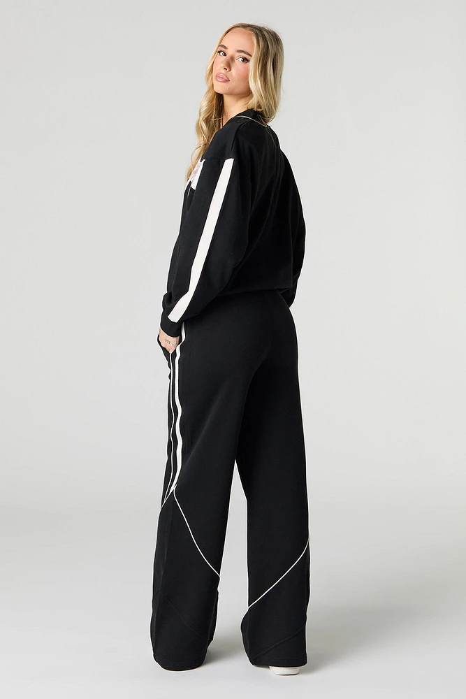 Contrast Piped Fleece Wide Leg Sweatpant