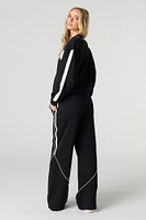 Contrast Piped Fleece Wide Leg Sweatpant