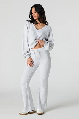Pantalon en molleton tricot gaufré à jambe évasée