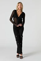 Ruffled Lace Long Sleeve Flyaway Top