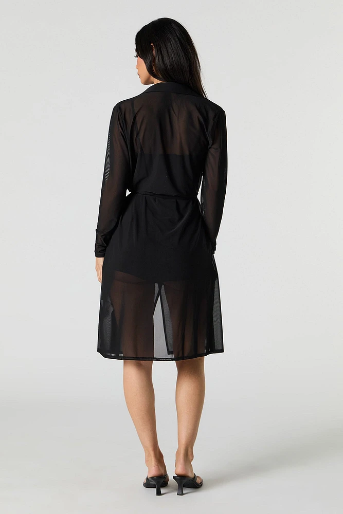 Kimono longueur maxi en filet avec attache