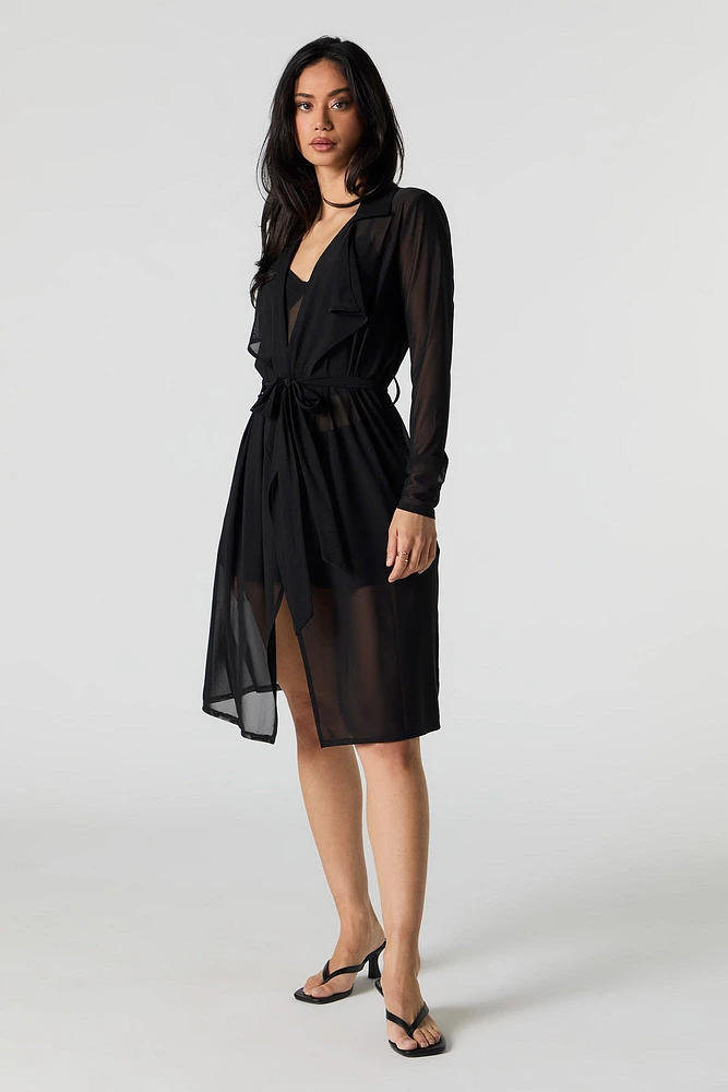Mesh Self Tie Maxi Kimono