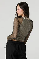 Fishnet Rhinestone Long Sleeve Top