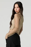 Fishnet Rhinestone Long Sleeve Top