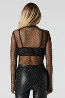 Fishnet Rhinestone Long Sleeve Top