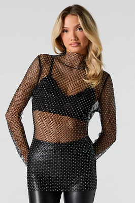 Fishnet Rhinestone Long Sleeve Top