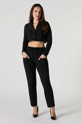 Crepe Drawstring Cropped Dress Pant