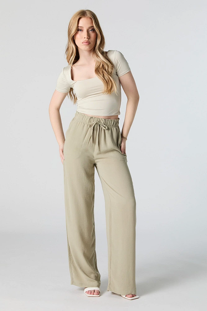 Pantalon Ã  jambe large fluide avec taille coulissante