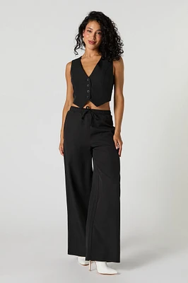 Drawstring Waist Wide Leg Dress Pant