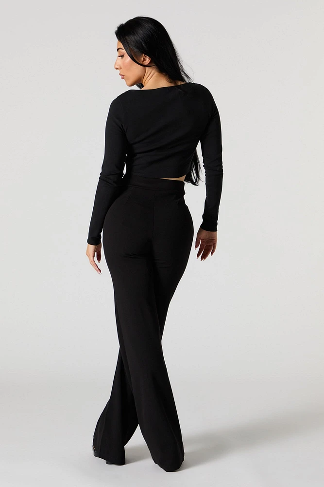 Exposed Seam Wide Leg Dress Pant