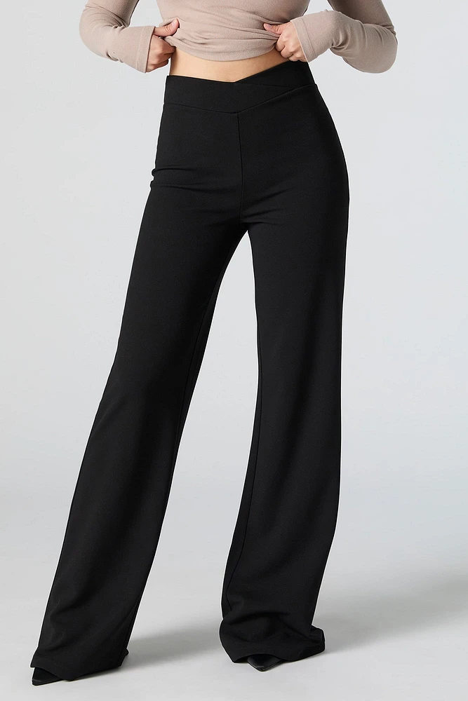 Surplice Waist Wide Leg Dress Pant