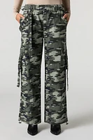 Pantalon cargo camouflage à jambe droite avec ourlet barillet