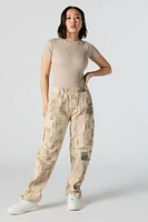 Pantalon cargo imprimé avec taille élastique et attaches à l'ourlet