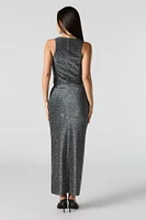 Sparkle Ruched Slit Maxi Skirt