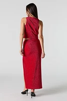 Sparkle Ruched Slit Maxi Skirt