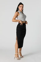 Ribbed Side Slit Midi Skirt