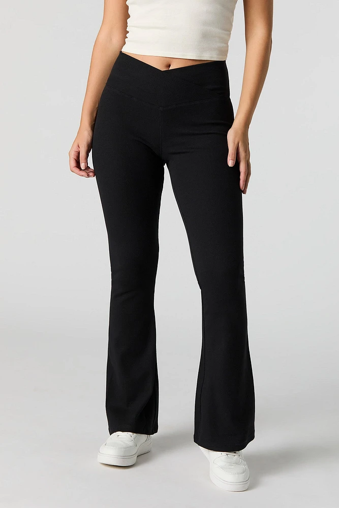 Ribbed Surplice Flare Pant