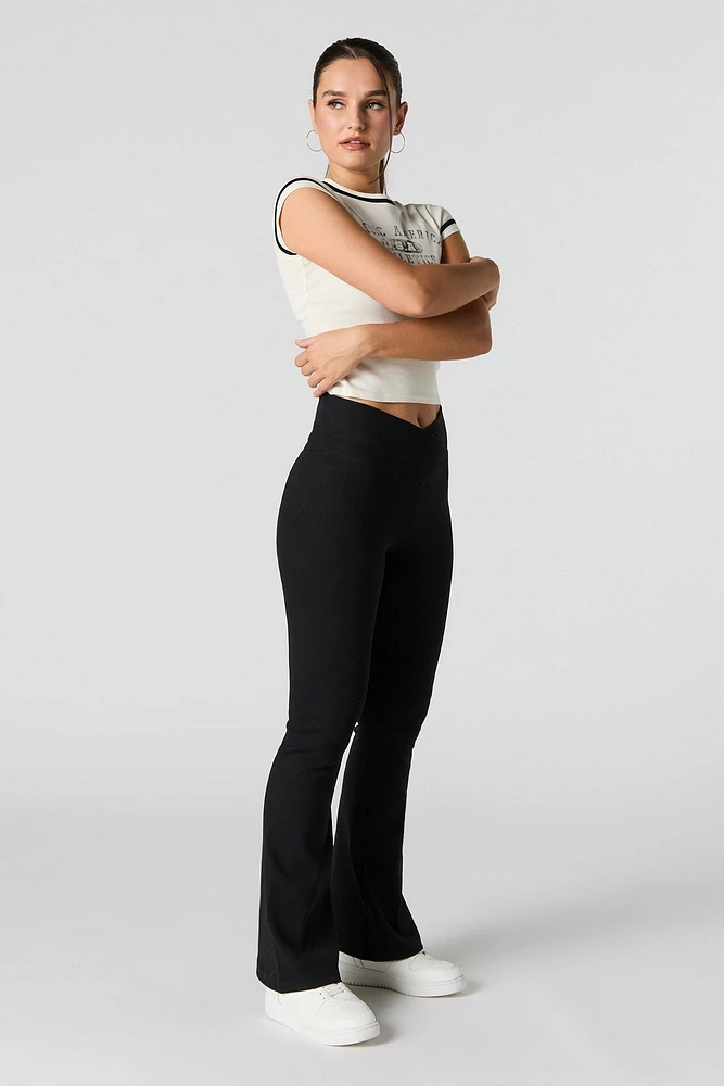 Ribbed Surplice Flare Pant