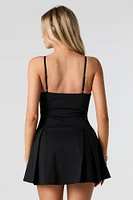 Tie Front Lace Trim Pleated Romper