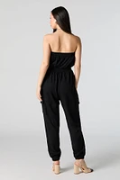 Drawstring Strapless Cargo Jumpsuit