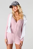 Ribbed Button Front Pajama Romper