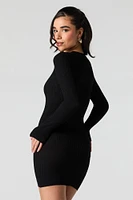 Ribbed Knit Long Sleeve Mini Sweater Dress