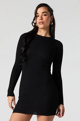 Ribbed Knit Long Sleeve Mini Sweater Dress