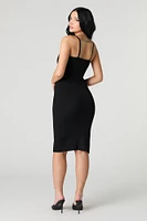 Ribbed Knit V-Neck Slit Midi Dress
