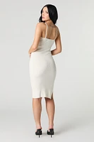 Robe midi en tricot côtelé avec encolure V et fente
