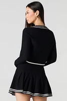 Knit Striped Trim Pleated Tennis Skort