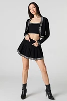 Knit Striped Trim Pleated Tennis Skort