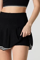 Knit Striped Trim Pleated Tennis Skort