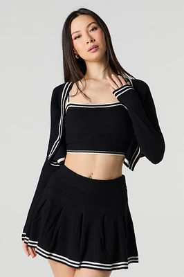 Knit Striped Trim Pleated Tennis Skort