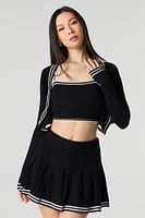 Knit Striped Trim Pleated Tennis Skort