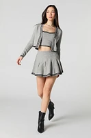Knit Striped Trim Pleated Tennis Skort