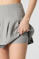 Knit Striped Trim Pleated Tennis Skort