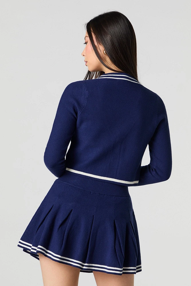 Knit Striped Trim Pleated Tennis Skort