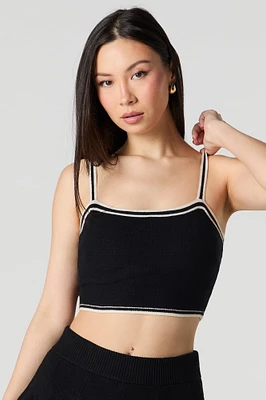 Knit Striped Trim Cropped Tank