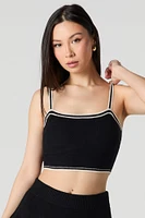 Knit Striped Trim Cropped Tank