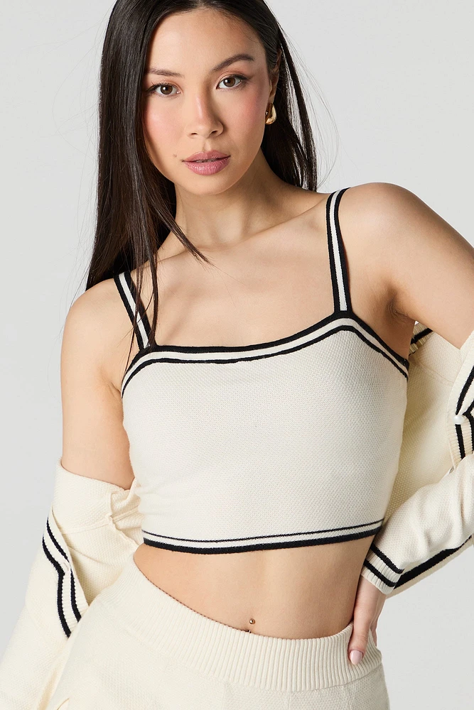 Débardeur court avec liséré en tricot ray