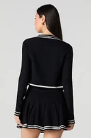 Knit Striped Trim Cropped Cardigan