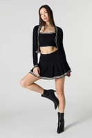 Knit Striped Trim Cropped Cardigan