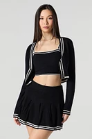 Knit Striped Trim Cropped Cardigan