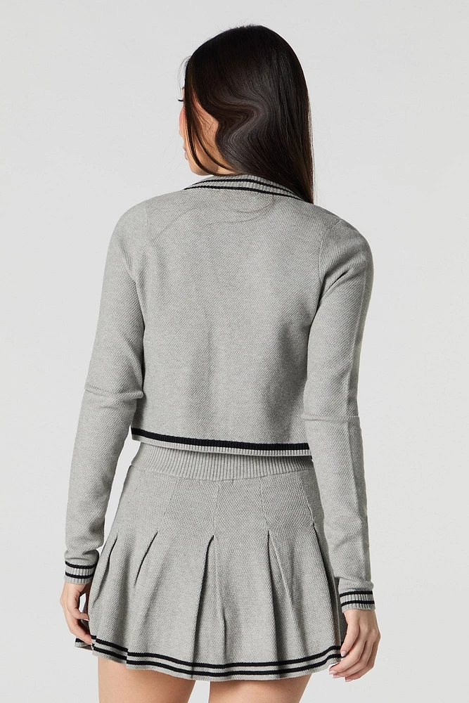 Knit Striped Trim Cropped Cardigan