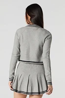 Knit Striped Trim Cropped Cardigan