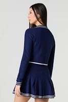 Knit Striped Trim Cropped Cardigan