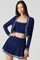 Cardigan court avec liséré en tricot rayé